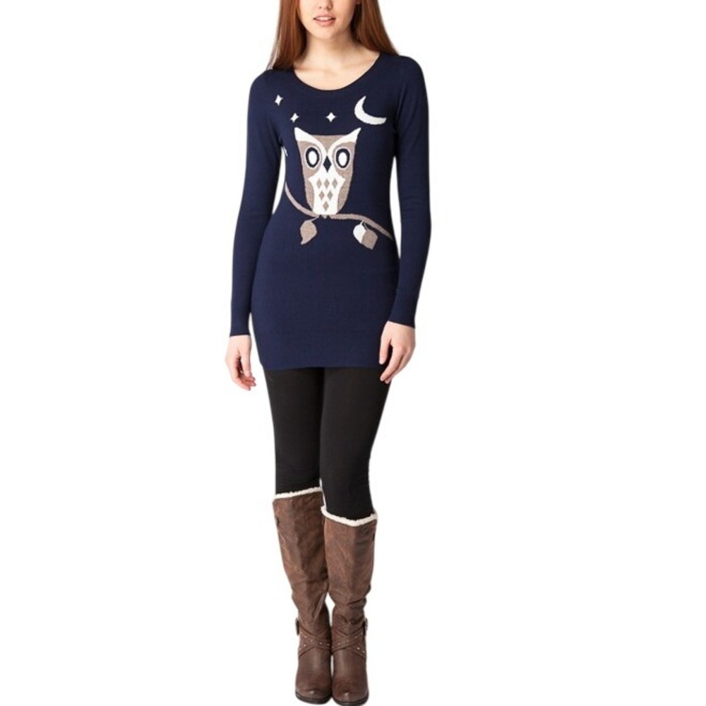Sugarhill Boutique Owl Moon Star Knit Sweater Dress Large